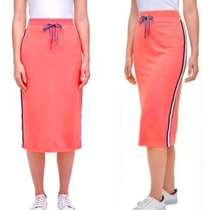 NWT Tommy Hilfiger Coral Sporty Knit Jersey Midi Pull On Skirt. Sz L.